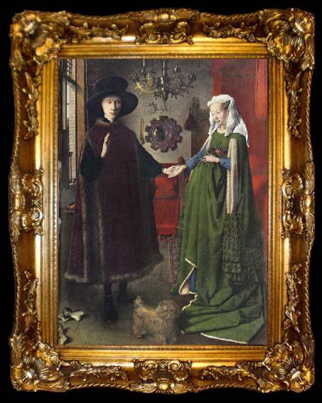 framed  Jan Van Eyck The Italian kopmannen Arnolfini and his youngest wife some nygifta in home in Brugge, ta009-2